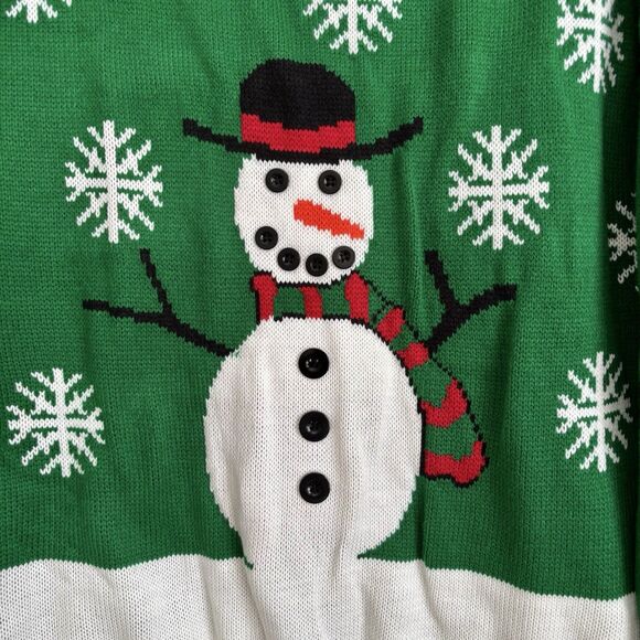 Ugly Christmas Sweater Women's Size 1X Green Snowman Turtleneck Pullover Knit - Picture 3 of 8